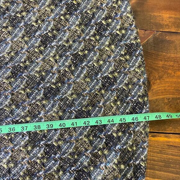 Ann Mashburn Blue Green Tweed Wool Sleeveless Sheath Trumpet Midi Dress Small - Picture 12 of 13